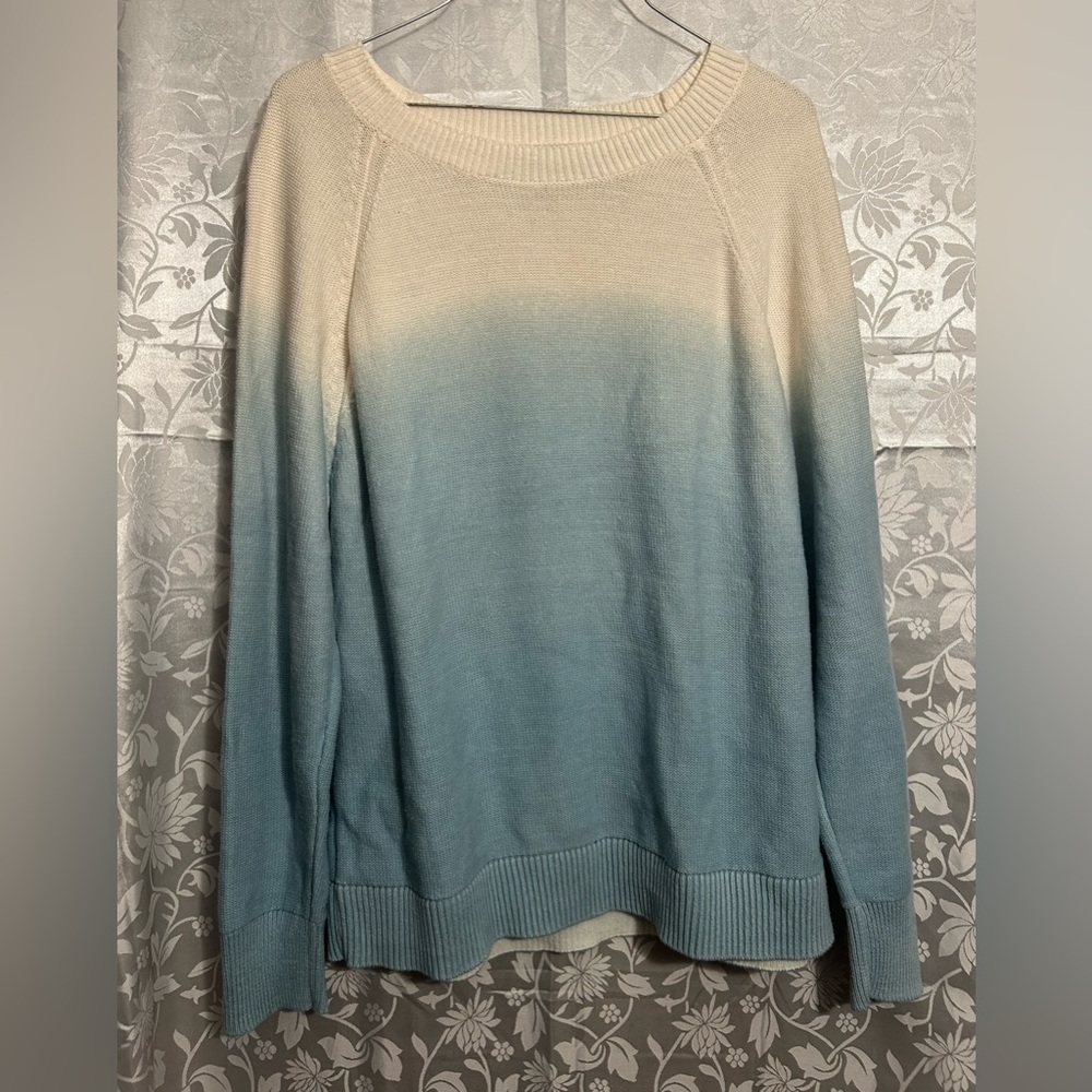 LOFT Ombre Dip-Dye Sweater Blue & Cream | Size XL | 100% Cotton.